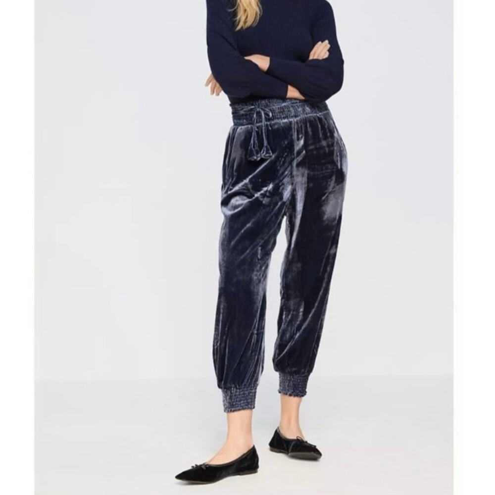 NWT Anthropologie Gloria Velvet Jogger Pull On Pants In Slate Blue Size Small